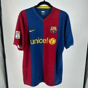 Vintage Nike 2006-2007 FC Barcelona Unicef Striped Soccer Jersey Size Large